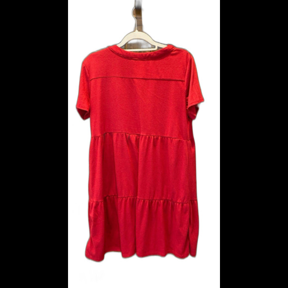 Knox Rose Dress Size Large Red Tiered Loose Fit V Neck + Stretch Flirty Party - Picture 2 of 9